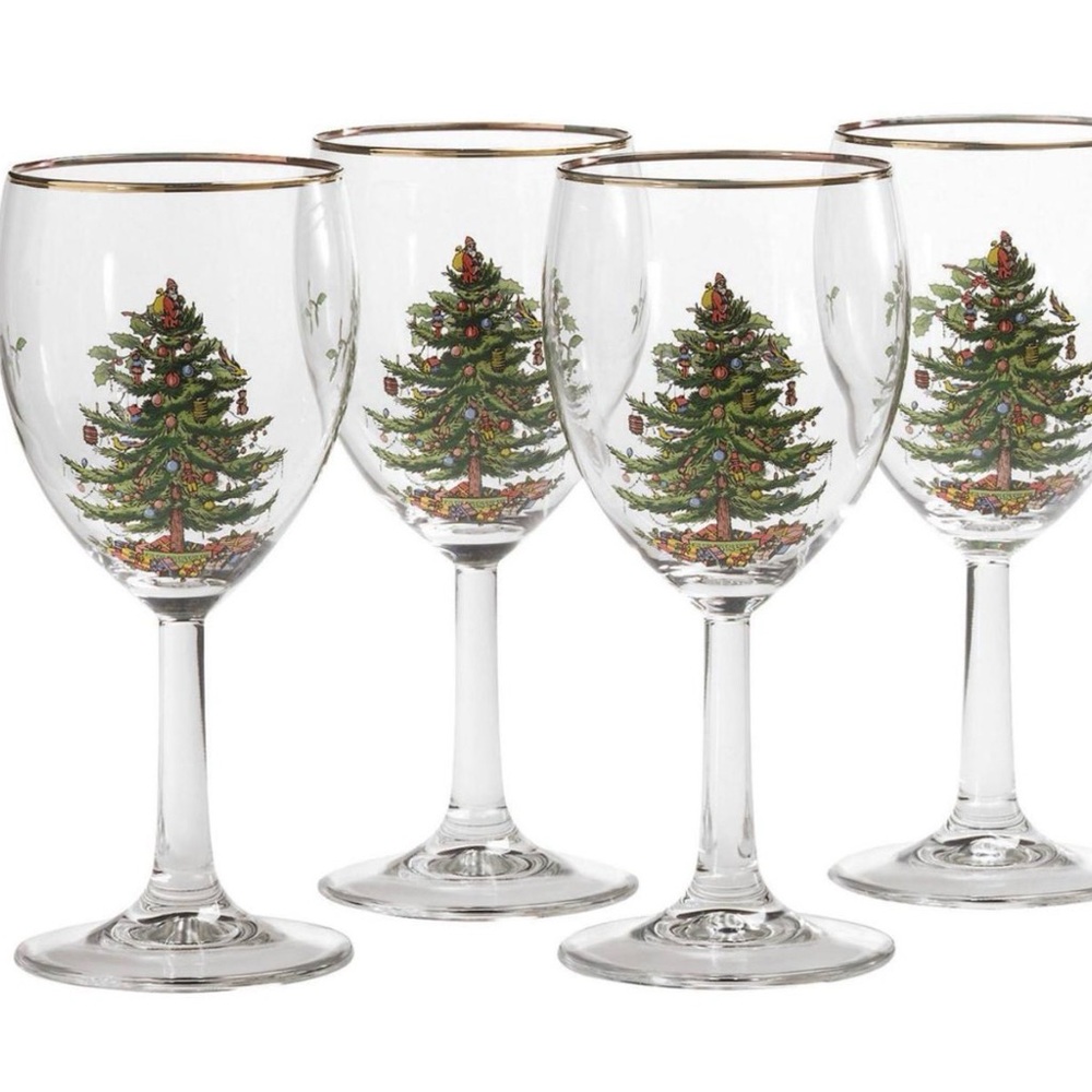 Spode Christmas Tree 13oz Wine Glasses set of four